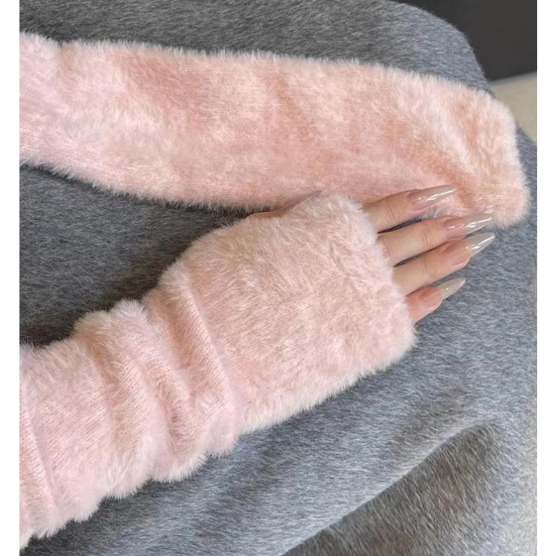 Zimowe Ciepłe Rękawiczki z Polaru Minkowego Bez Palców Kobiety Dziewczęta Miękkie Rękawiczki Zimowe Ciepłe Modne Jednolite Pluszowe Dzianinowe Rękawiczki Bez Palców