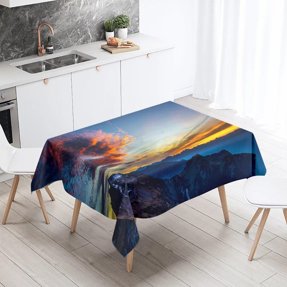 Sunrise Sunset Scenery Tablecloth Restaurant Table Decoration Stain Resistant Waterproof Rectangular  Home