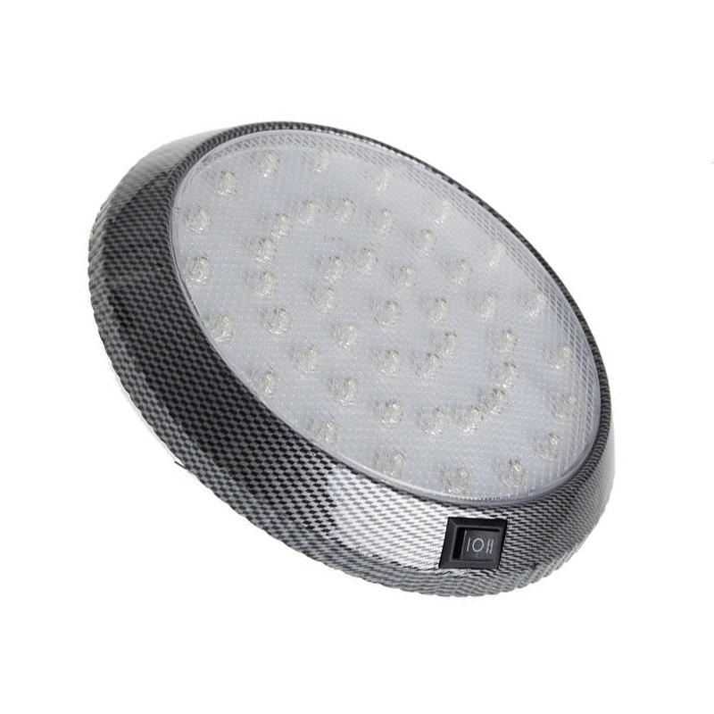 12V 46 LED Round Car Roof Light Lamp Chrome Carbon Look Interior Super Bright with ON/OFF Switch For Camper Van Caravan Boat RV