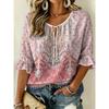 Women's Purple Embroidered Paisley Print Tie Neck Blouse, Casual Loose Tops for Spring Summer Daily Wear & Vacation Occasions