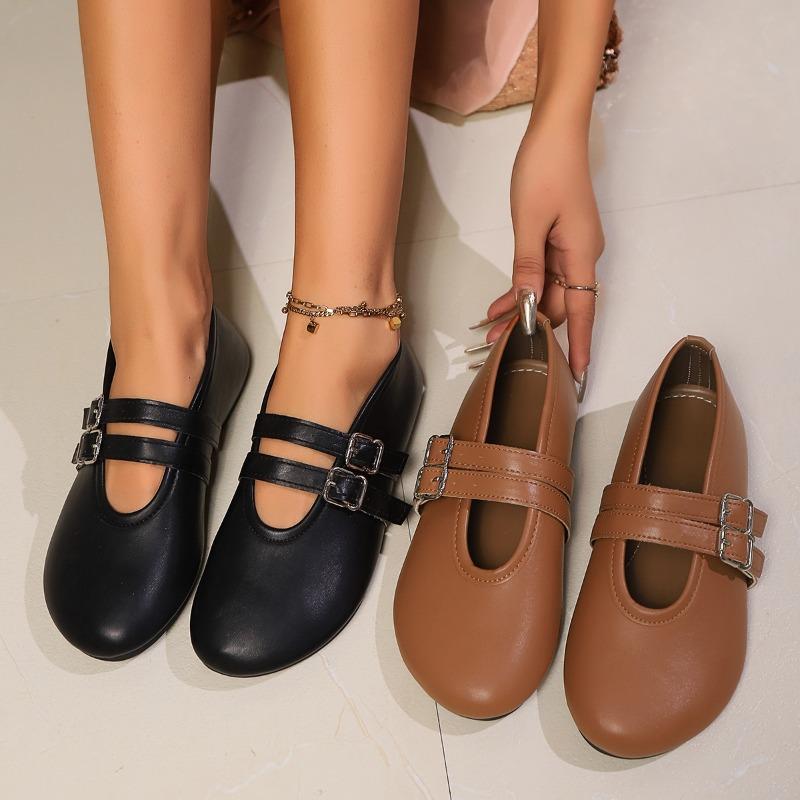 Fashion Mary Jane Shoes 2025 New Fashion Women's Flats Soft Comfortable Ballet Shoes Women's Double Buckling Design Round Toe Sneakers