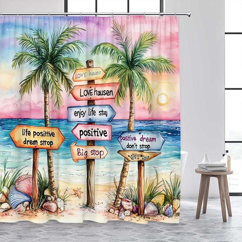 Niebieski Ocean Latarnia Morska Zasłony Prysznicowe Vintage Łódź Mewy Fale Morskie Akwarela Sztuka Nowoczesny Wystrój Zasłony Łazienkowej Z Haczykami