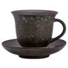Retro kiln-changed ceramic cup coarse pottery coffee cup and saucer set creative souvenir Chinese tea cup with bottom saucer