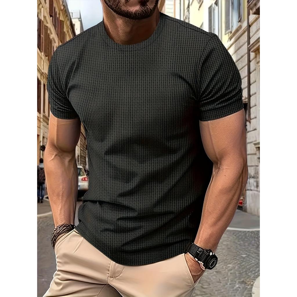 Maglietta Da Uomo Traspirante In Maglia Waffle A Manica Corta, TopTinta Unita, Vestibilità Regolare,  T-shirt Atletica