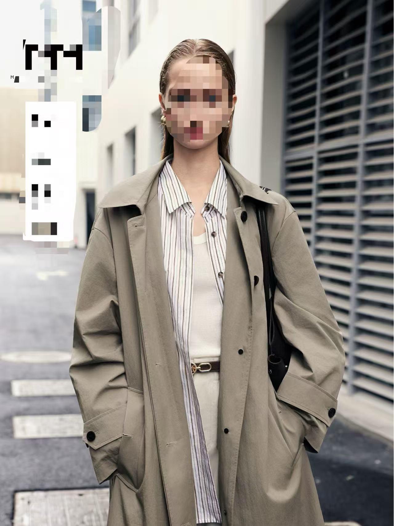 

Женский тренч с лацканами из пряжи специального кручения - Свободный крой, Весенне-осенний стиль S