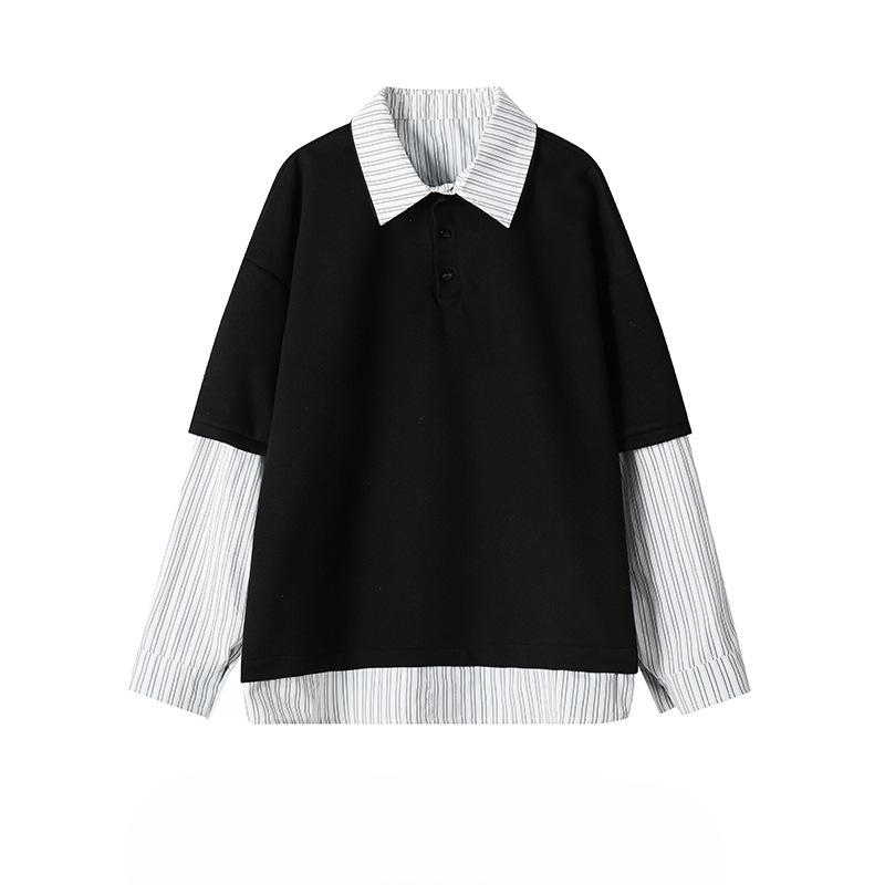 New Black Fake Two-piece Short-sleeved T-shirt Men's Spring and Autumn High-end Versatile Top