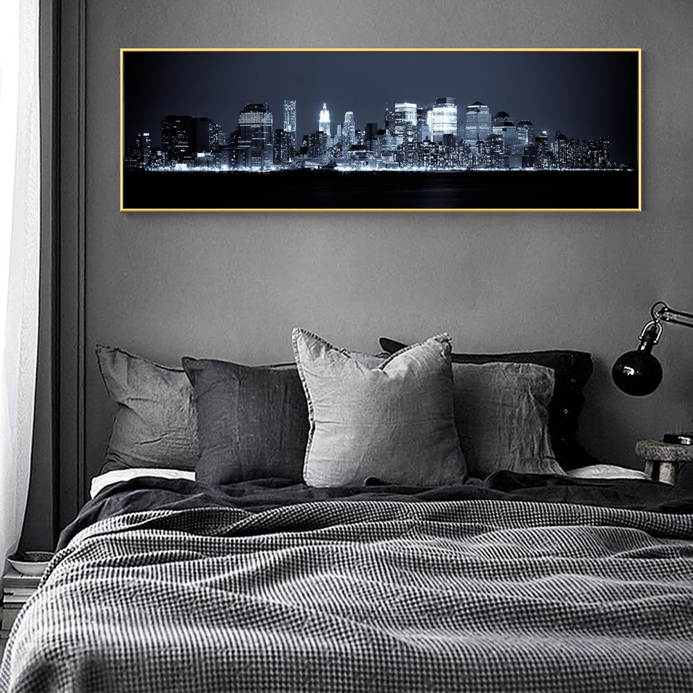 Night Landscape Of New York City Wall Art Canvas Paintings Skyline Of Manhattan Wall Decor Pictures Posters And Prints For Bed Room Decor