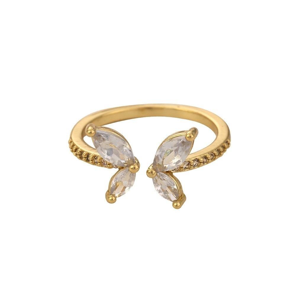 Light Luxury Butterfly Opening Ring Exquisite Crystal Ring Sweet Zircon Butterfly Ring  Daily белый