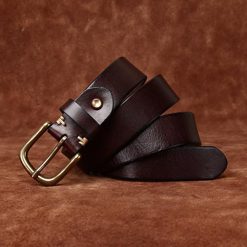 3.3Cm Wide Retro Smooth Leather Belt Men'S First Layer Cowhide Pure Copper Pin Buckle Casual Jeans Belt Men