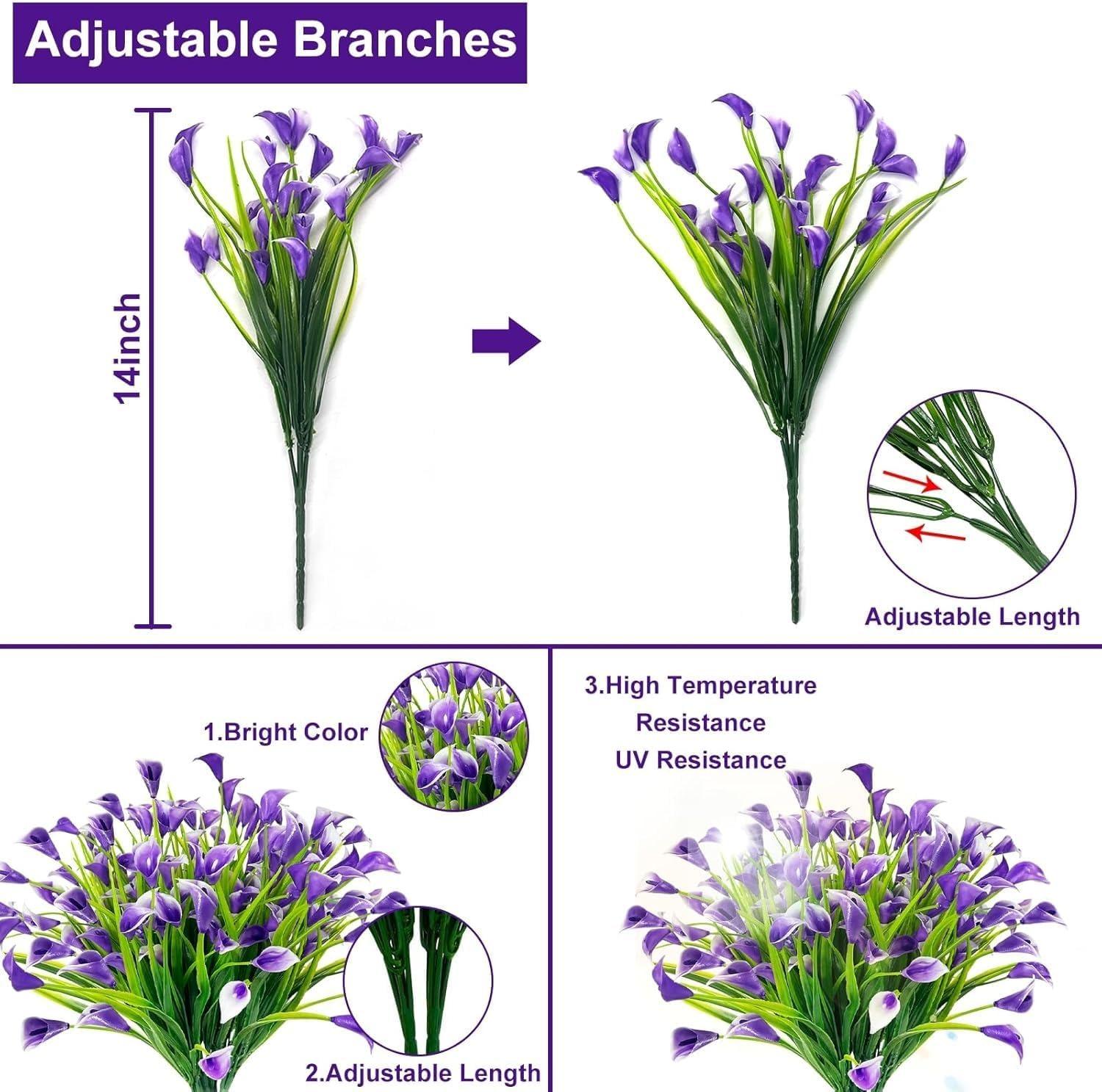 

1 пучок искусственных цветов каллы для улицы, искусственные растения, искусственный пластиковый цветок для комнатного кашпо, домашний декор для кладбища фиолетовый