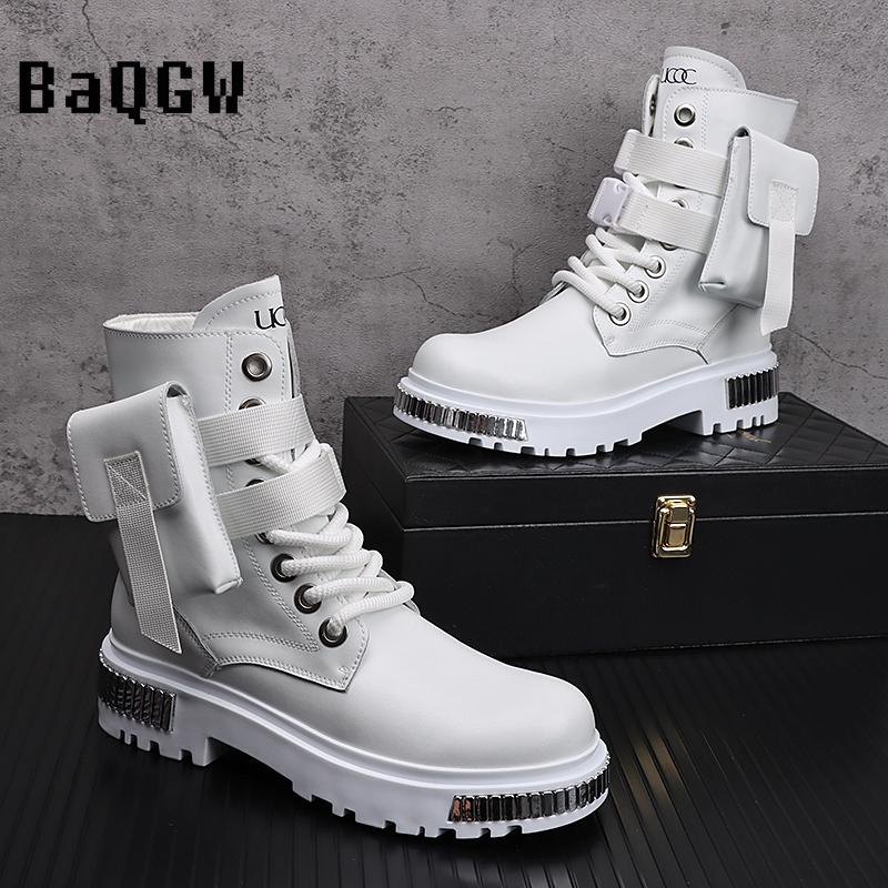 Fashion Metal Patchwork High-Top Shoes Men's Autumn Winter Fashion Trend Cowboy Boot British Style Height Increasing Leather Short Boots