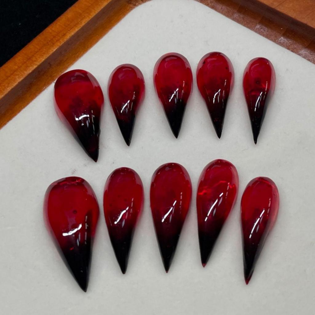 10Pcs Handmade Red Gradient Dragon Claw Press On Nails Cat Shape Detachable False Nail Tips Fake Nail Art