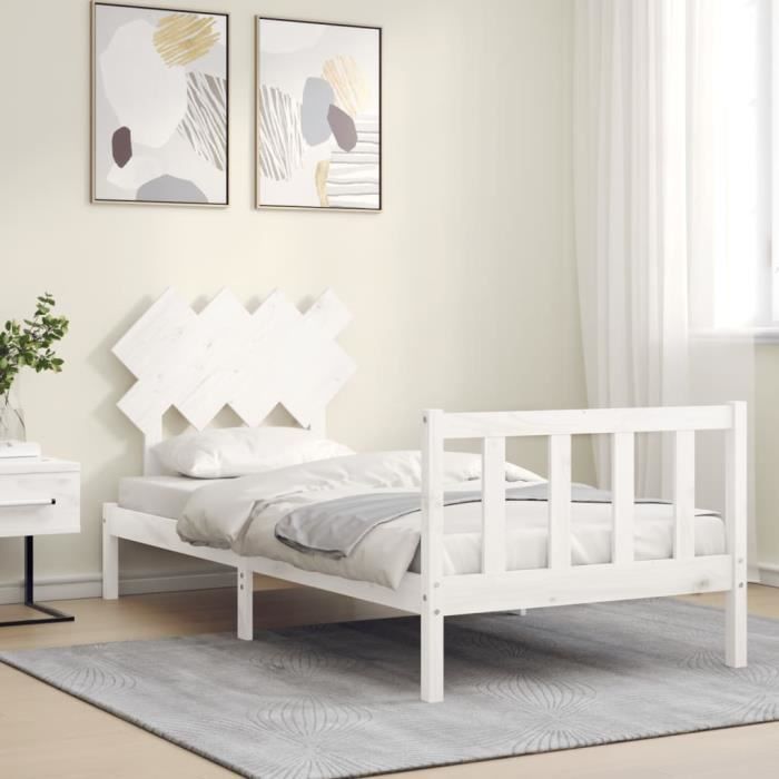 VidaXL Bed Frame with Headboard White 90x200 Cm Solid Wood 3193452