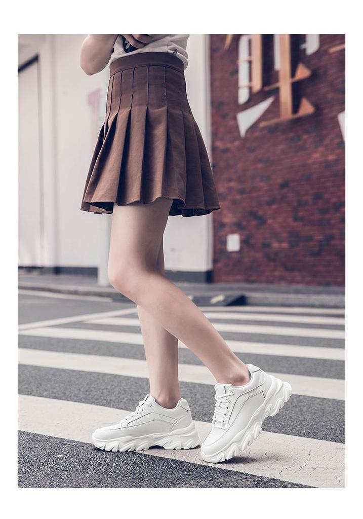 Men's Hidden Height Sports Casual Shoes - Spring Low-Top, Cowhide Upper, Thick Sole, White Running Board Shoes