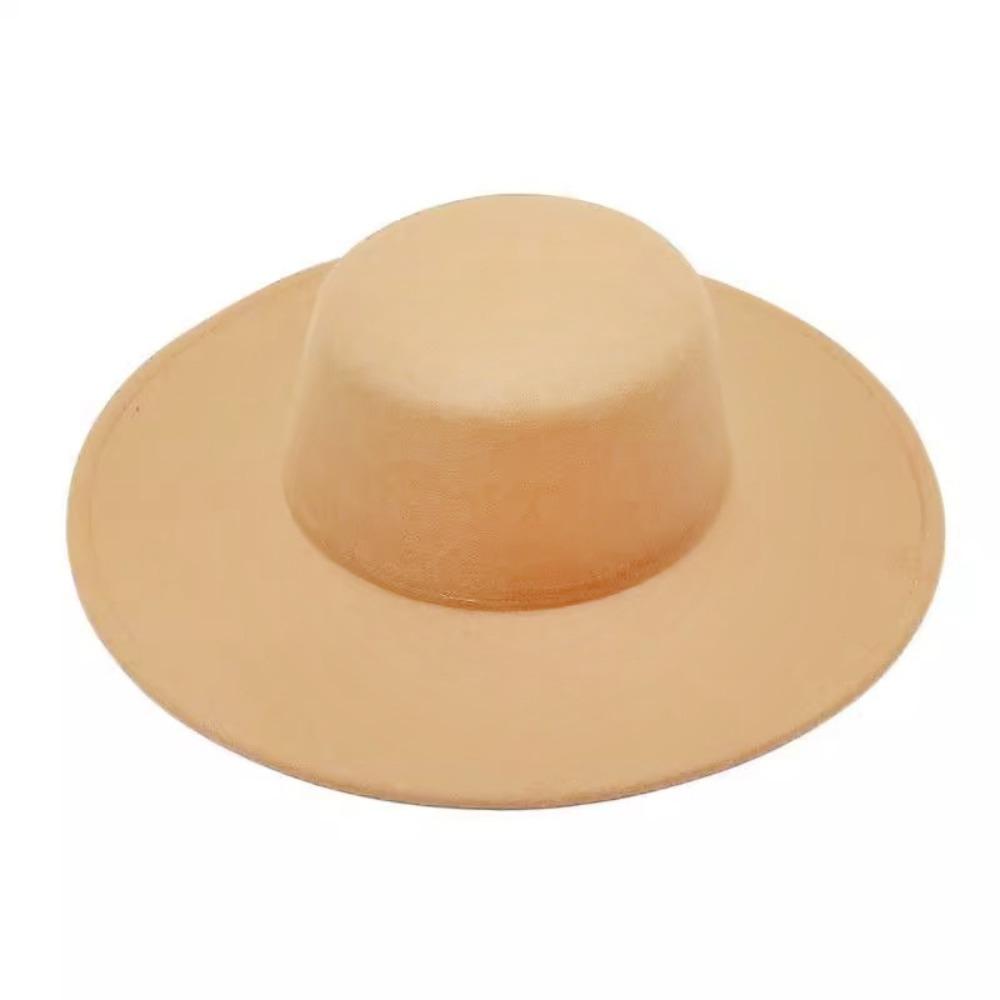 Wide Brim Felt Hat Hepburn Style Panama Hat New Flat-top Cap  Jazz
