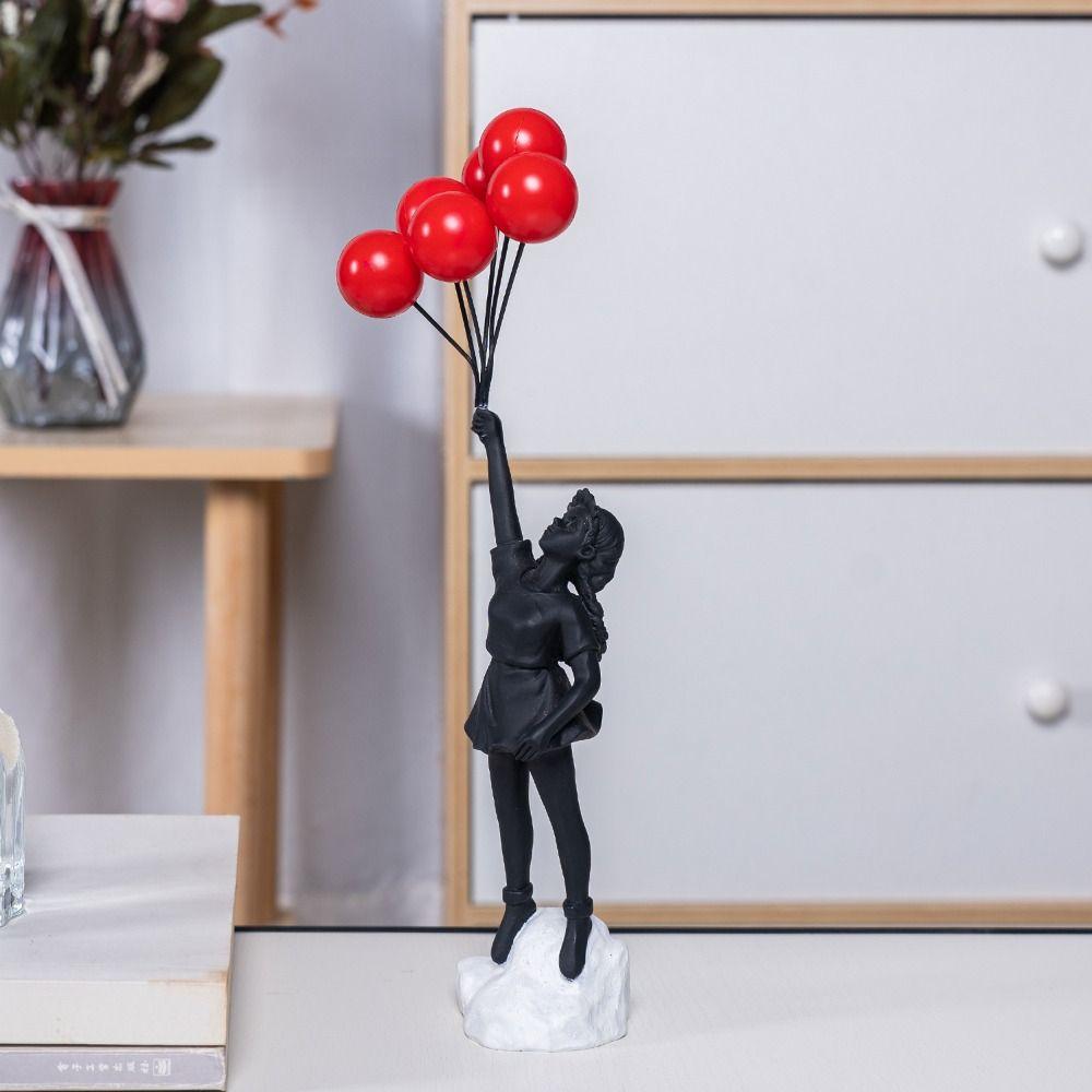 Resin Crafts Banksy Sculpture Love Flying Balloon Girl Figurine Creative   Desktop
