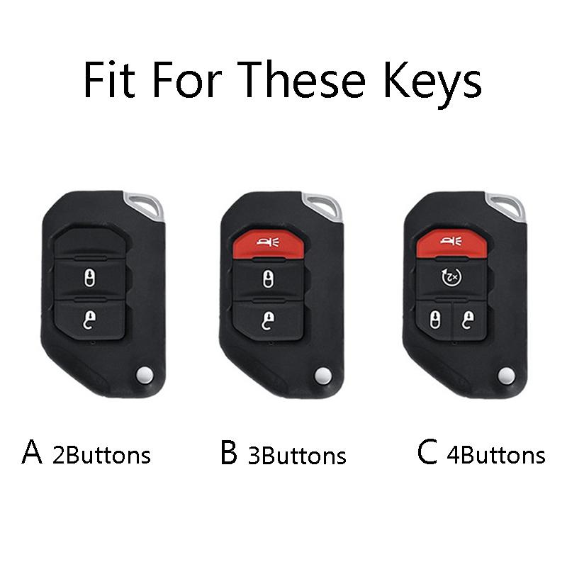 2 3 4 Buttons Metal Car Key Case Protect Skin Cover Rubber Bag Holder for Jeep Wrangler JL JLU 2018 2019 Keychain Accessories
