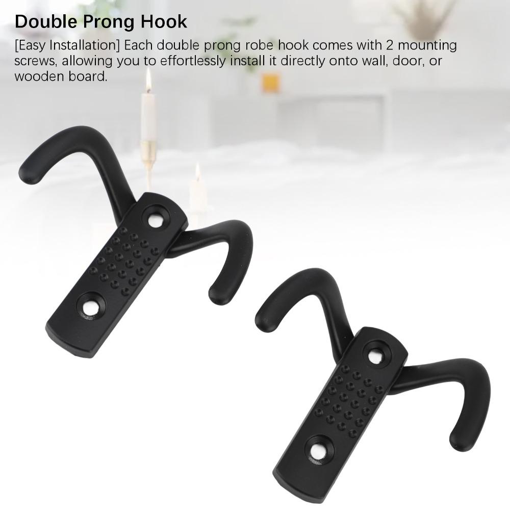 2sets Zinc Alloy Double Prong Hook Black Coat Hook Robe & Towel Hooks Wall Mounted Hook For Towel