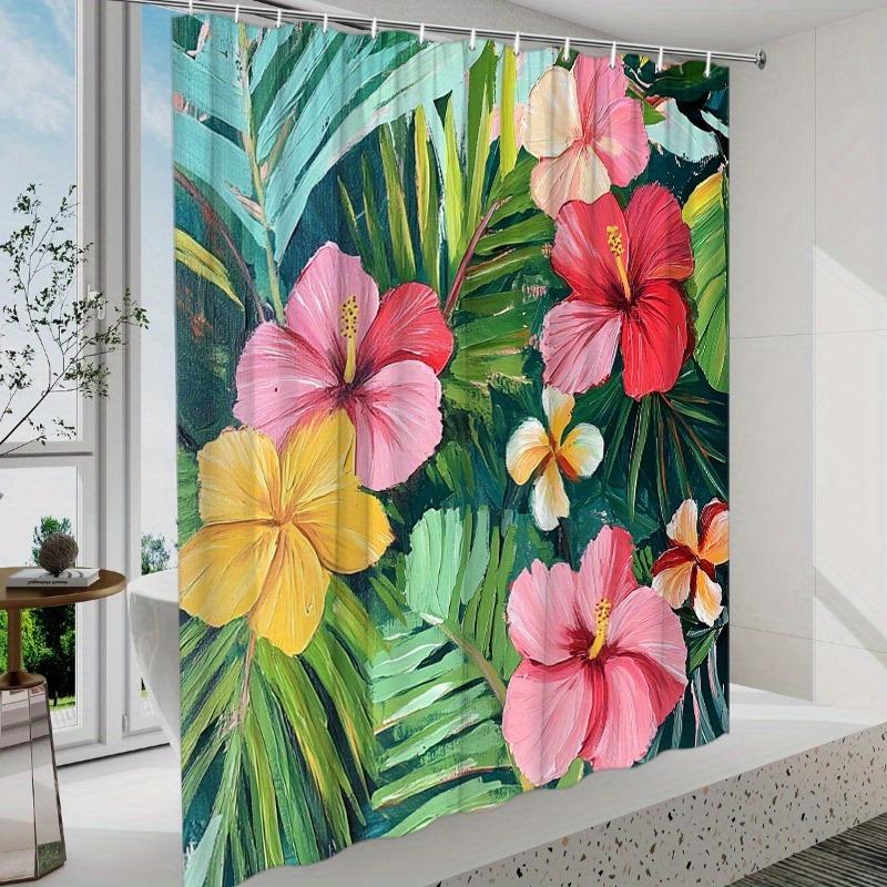 Bunte tropische Hibiskusblumen Duschvorhang Waschbar Schmutzabweisend Duschkopf wasserdicht Polyester Badezimmervorhang