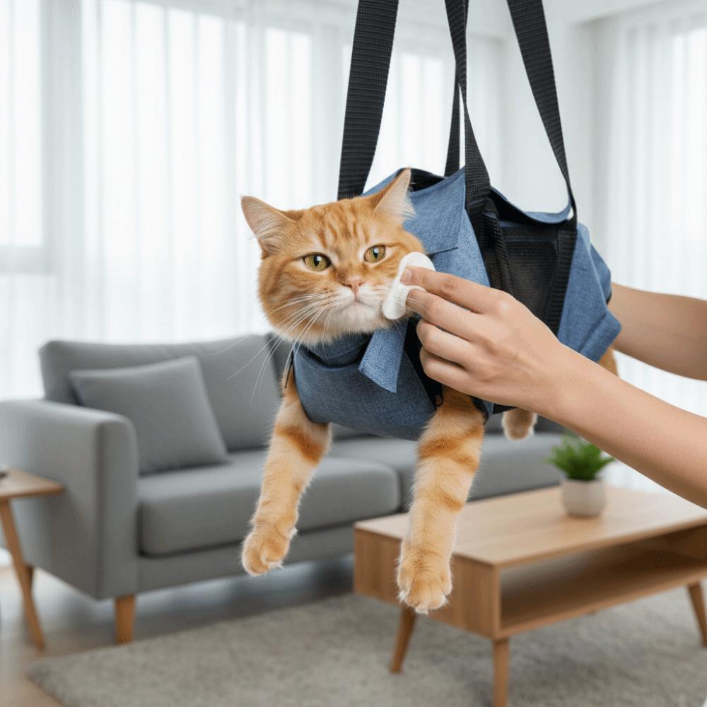 Breathable Mesh Cat Bath Fixing Bag Soft Comfortable Cat Grooming Bag Folding Anti-scratch Pet Carrier Sling Bag Nail Trimming