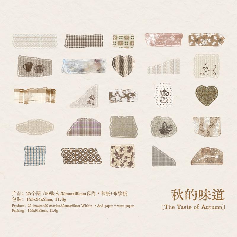 Journal GO 50pcs Dual Material Cloth Fabric Textured Stickers for Photo Frame Collage Junk Journal Scrapbooking Diy Material