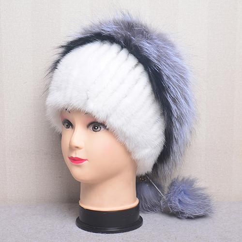 Winter Women Luxury Fur Hat Natural Fur Knitted Mink Fox Pom Pom Fur Hats With Balls Stylish Warm Fashion Girls Beanies Caps