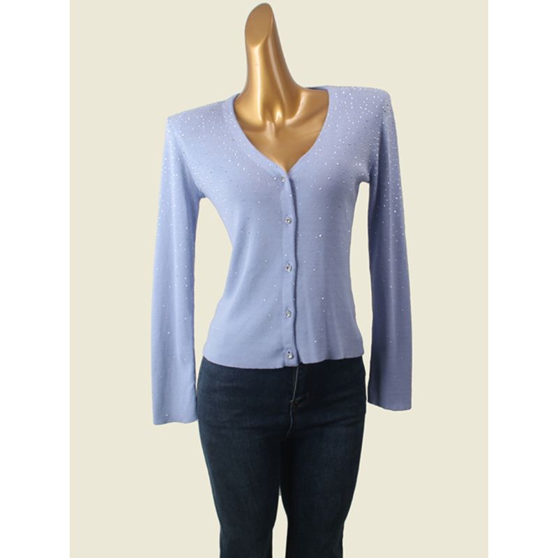 Starry Hot Rhinestone V-neck Knitted Cardigan Women's Foreign Trade Original Order Pure Color Single-Breasted Thin Long Sleeve Outer Wear Blouse