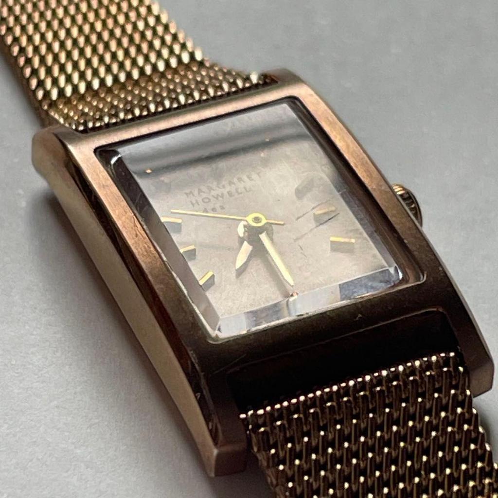 Used MARGARET HOWELL idea Margaret Howell Watch Square Pink Gold Mesh Belt