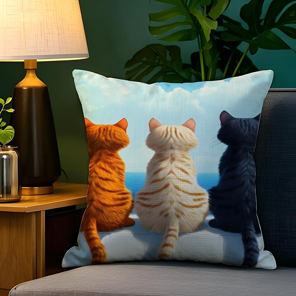 Cute cat illustration decoration  Pillow Case Natural Linen Pillow Case DoubleSided Decor Sofa Pillowcase Home Decor