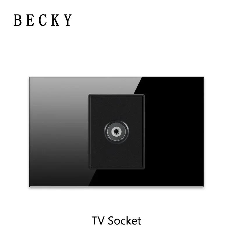 118 Type Piano Key Black Tempered Glass Fashionable Switch Socket American British European Standard Universal Socket