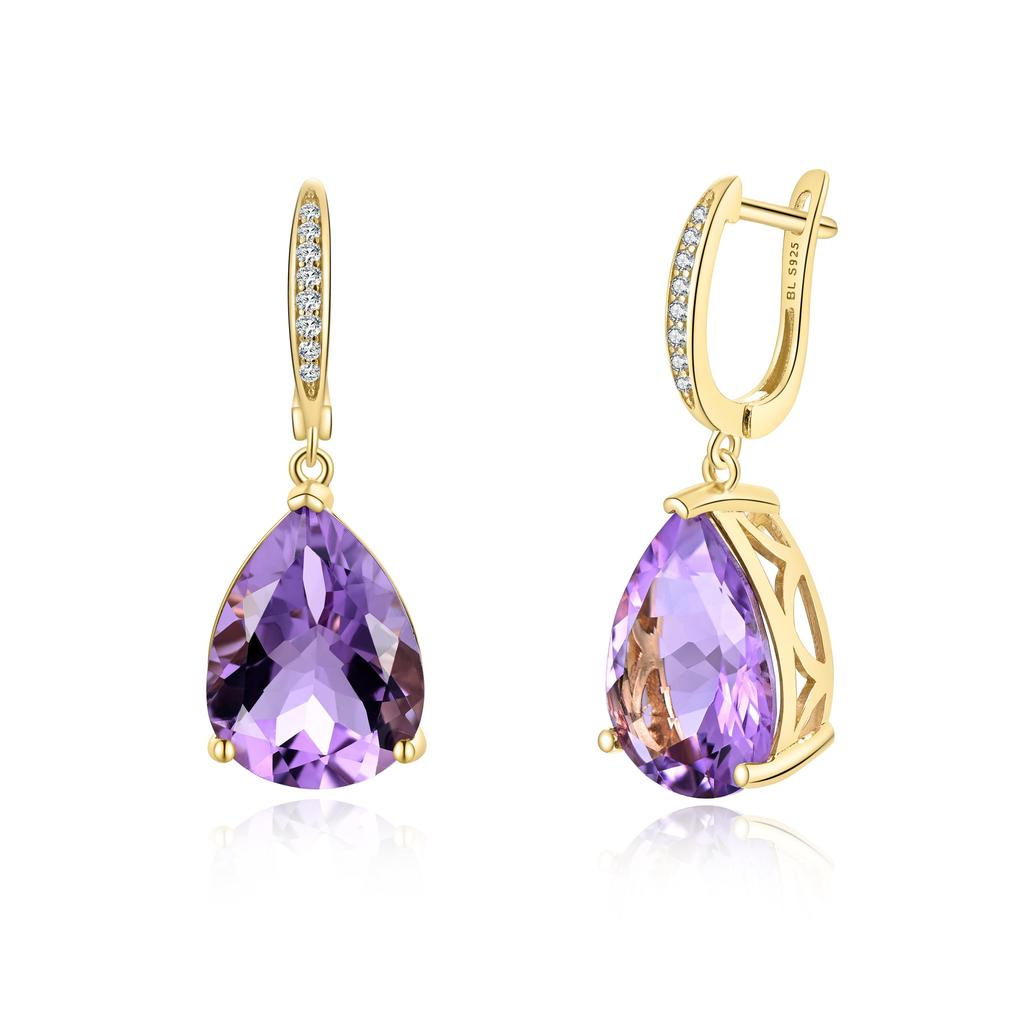 Trendy Stunning Dangle Clasp Earrings for Lady S925 Silver Natural Amethyst Febr Birthstone Luxury Jewelry Special Occasion Gift