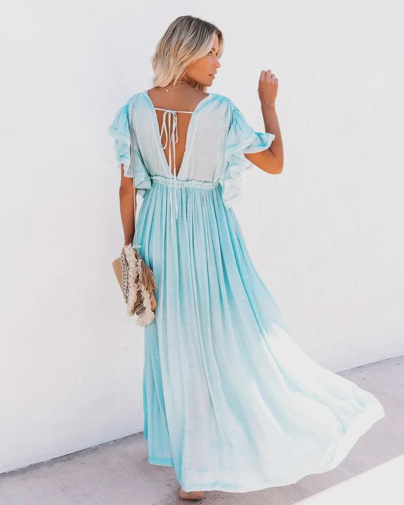 2023 Solid Color Beach Cover-Up Long Skirt & Sunscreen Shirt for Hawaiian Vacation