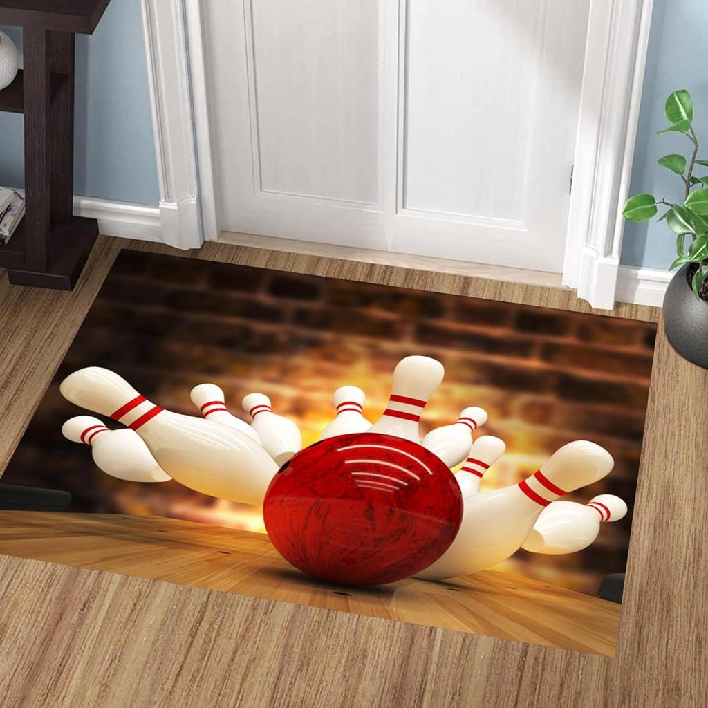 Bowling Party Area Rug for Boys Bedroom Living Room Decor Bowling Ball Carpet Sport Theme Floor Mat Non Slip Entrance Doormat