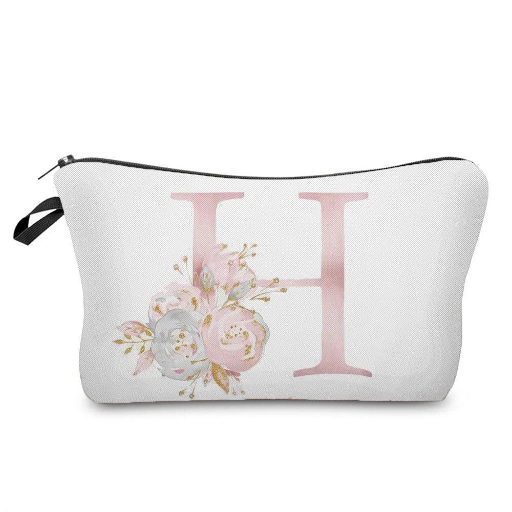 Women Flower Letters Print Cosmetic Bag Toiletries Organize Travel Storage Case 6686