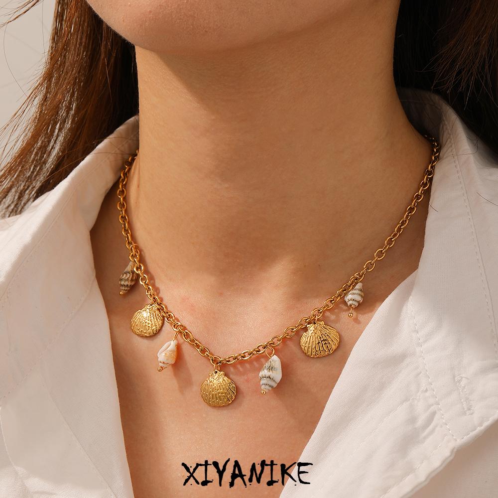 316L Stainless Steel Glamorous Conch Shells Series Connection Necklace Women Noble Elegant Neck Chain Jewelry Gifts