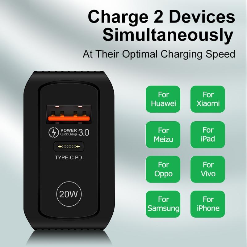 US/UK/EU Plug for QC 3.0 PD USB Charger 20w Type C Fast Charger Power Adapter Travel Phone Charging for Head Accessories