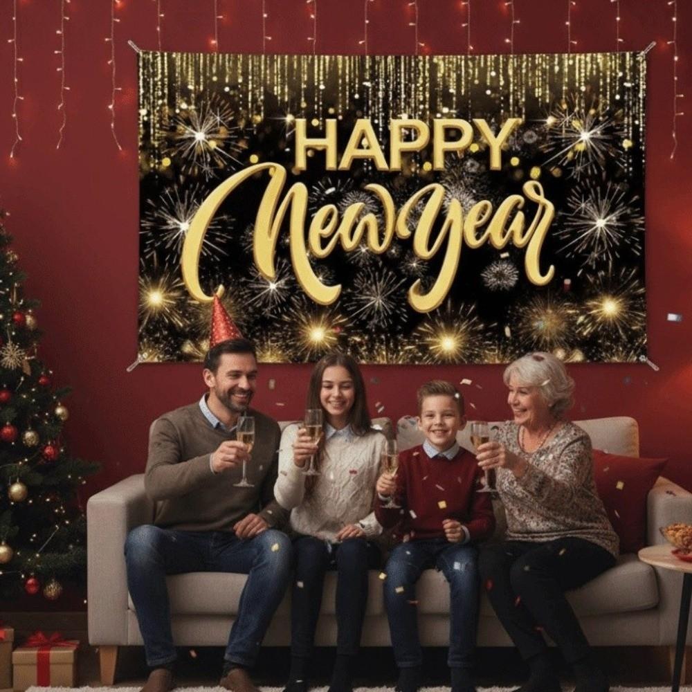 Banner New Year Backdrop Polyester New Year Wall Decor Cloth Big Size 2026 Background Cloth Bar