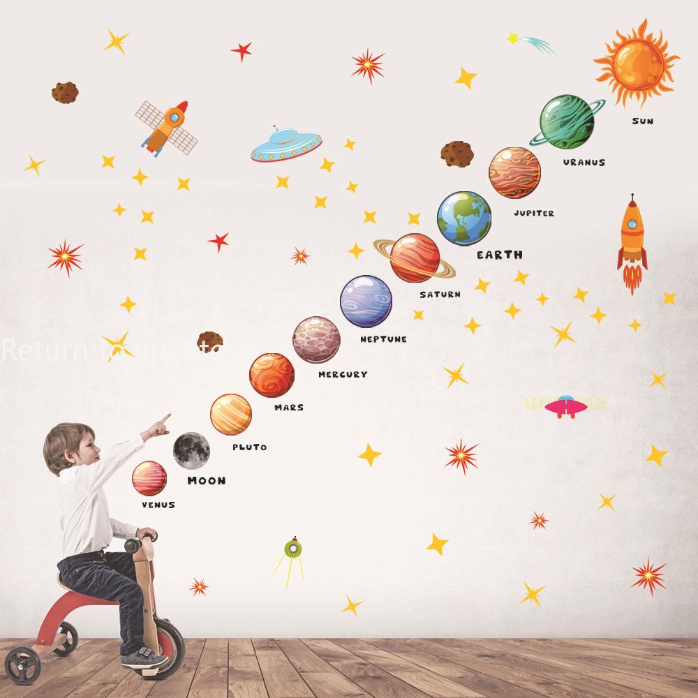 Solar System Wall Stickers Removable Planets for Kids Room Nursery Educational Space Themed Decor