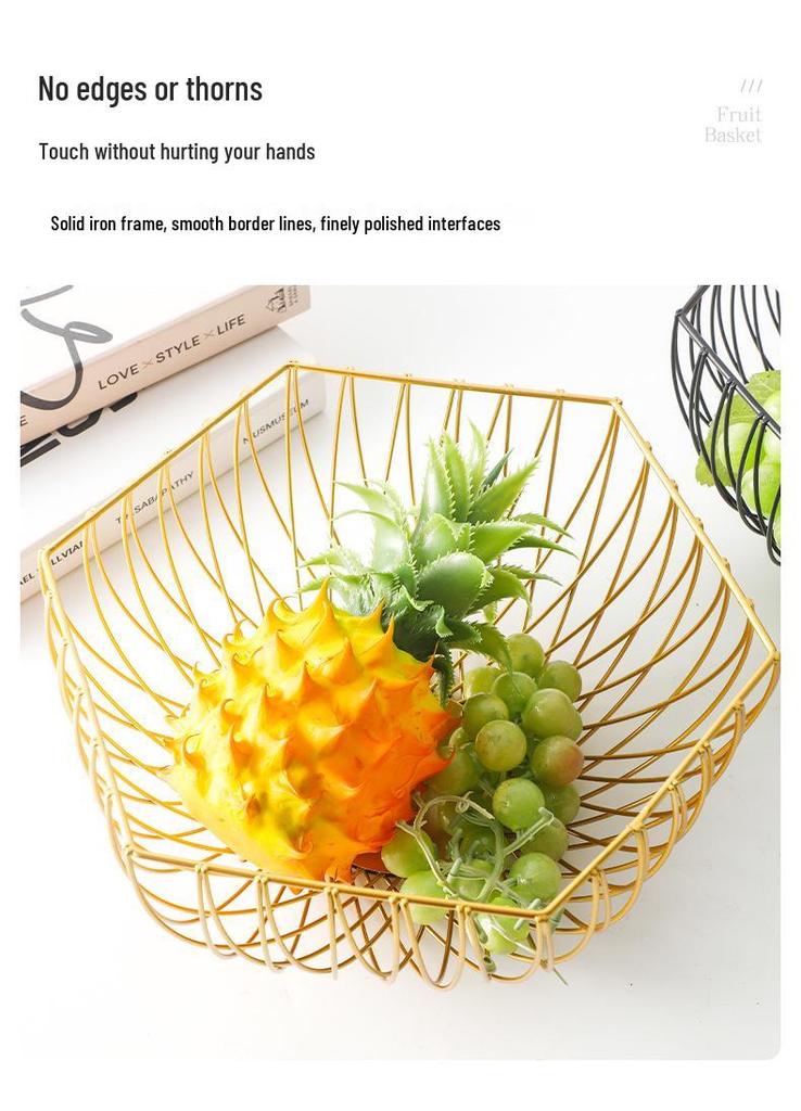 Modern Simple Iron Art Fruit Basket - Creative Hollow Design for Home Living Room Storage