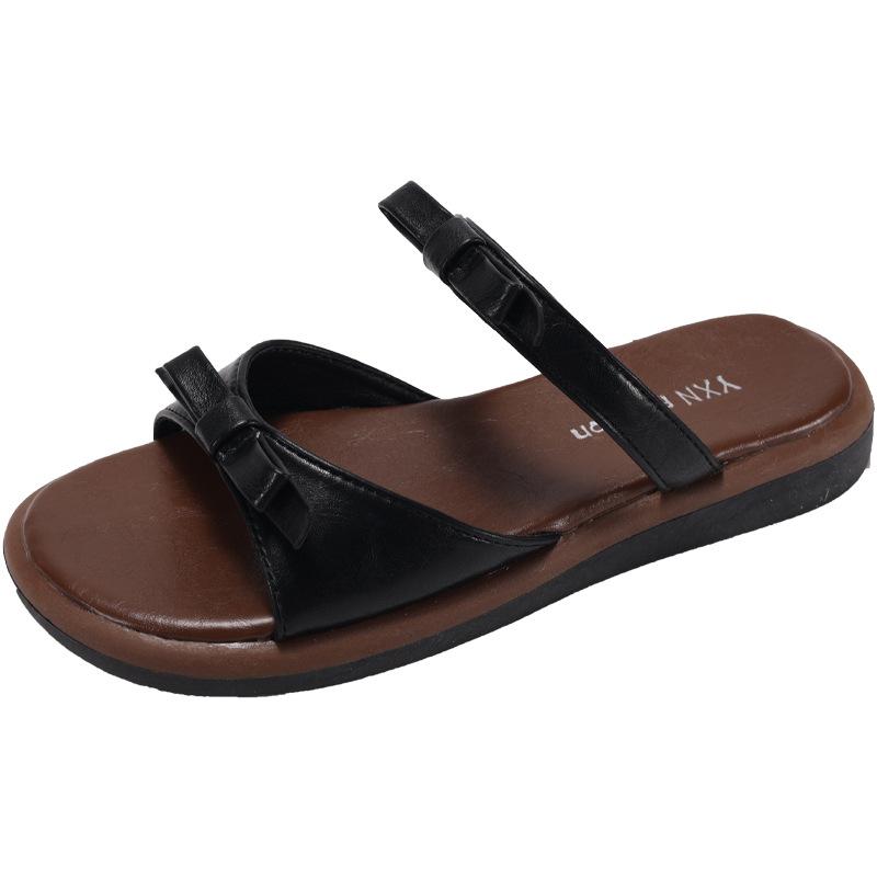 

French bow soft bottom flat bottom cool slippers women s 2025 summer new outer wear one pedal versatile comfortable slippers 35 чёрный