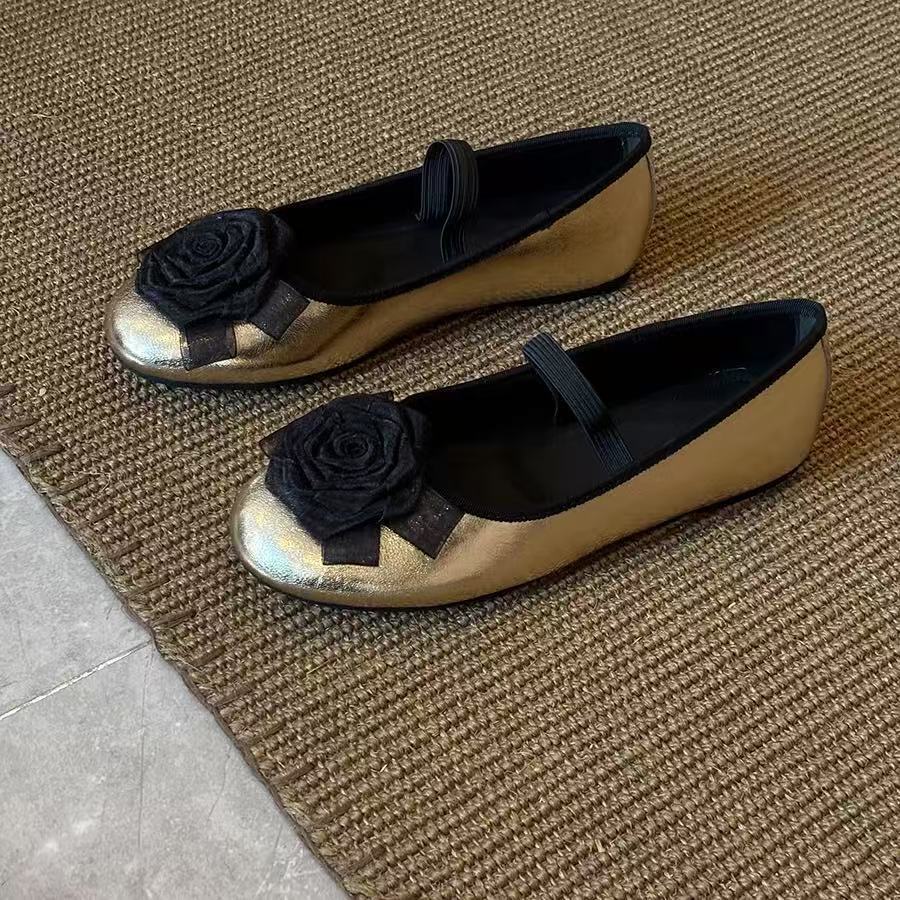 

Sheepskin version of French small fragrant style flower Mary Jane women s shoes round head with temperament ballet shoes versatile shallow mouth 40