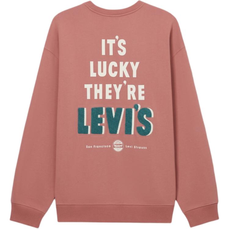 Levis Loose Casual Comfortable Letter Ribbed Crew Neck Long Sleeve Sweatshirt Men Sweatshirt Red-Brown 002Y3-0001