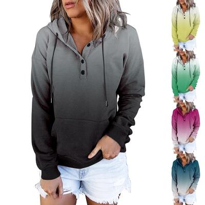 Women's Casual Fashion Gradual Change Print Long Sleeve Pullover Hooded Top Sweatshirts