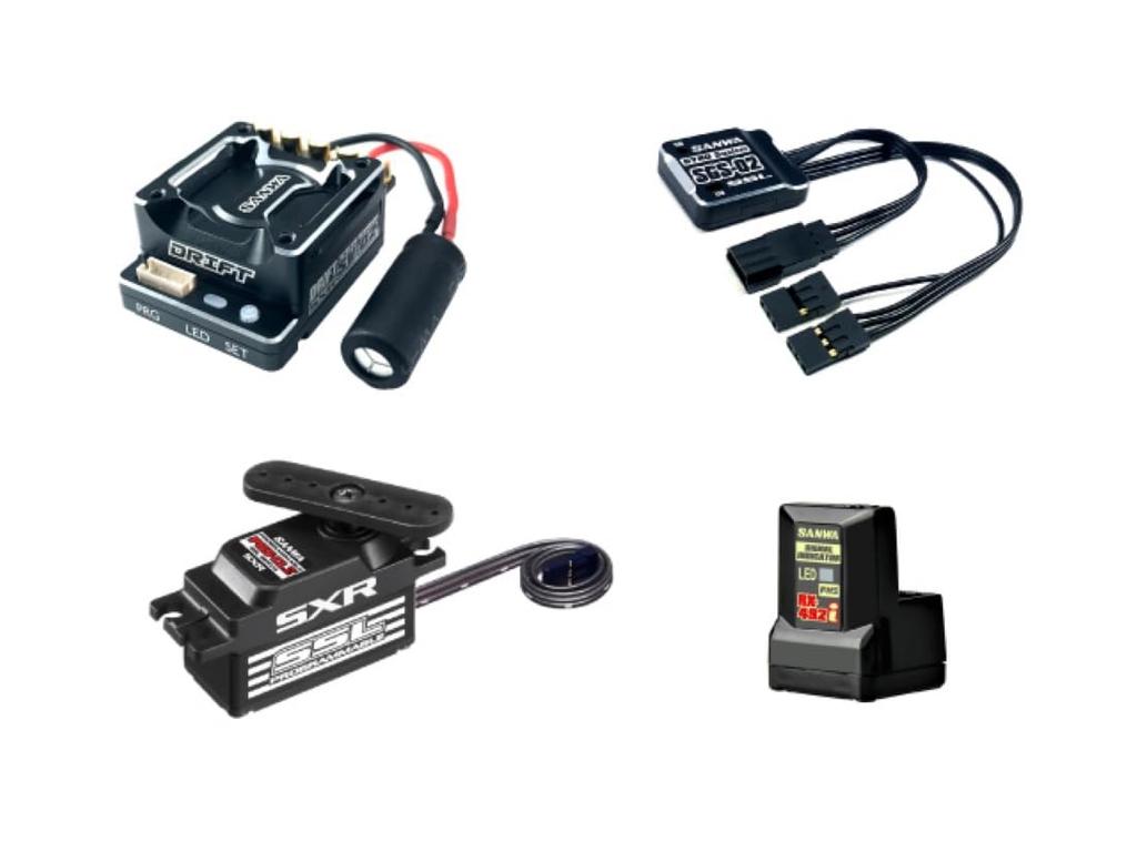 SANWA DRIFT Combo Set for Drift Cars Brushless ESC with Reverse Telemetry Compatible Antenna Receiver Gyro Programmable Low Profile Digital Servo