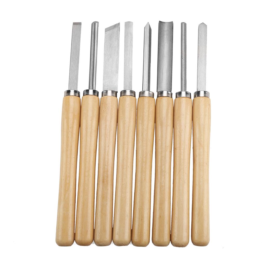 8pcs Wood Lathe Chisel Set, Woodworking Turning Tools Gouge Skew Parting, with Wood Handle and Steel , for Carpenters Carvers Artists