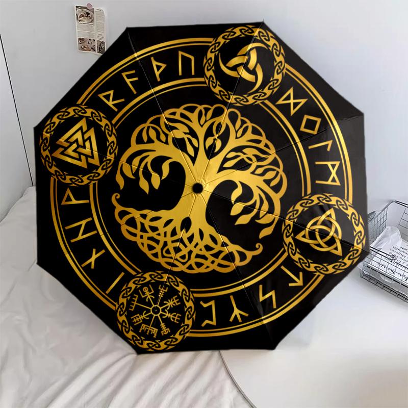 

1PC Celtic Tree of Life Umbrella Portable Folding Umbrella Iron Frame Hole Bone Structure Outdoor Home Umbrella A16 разноцветный