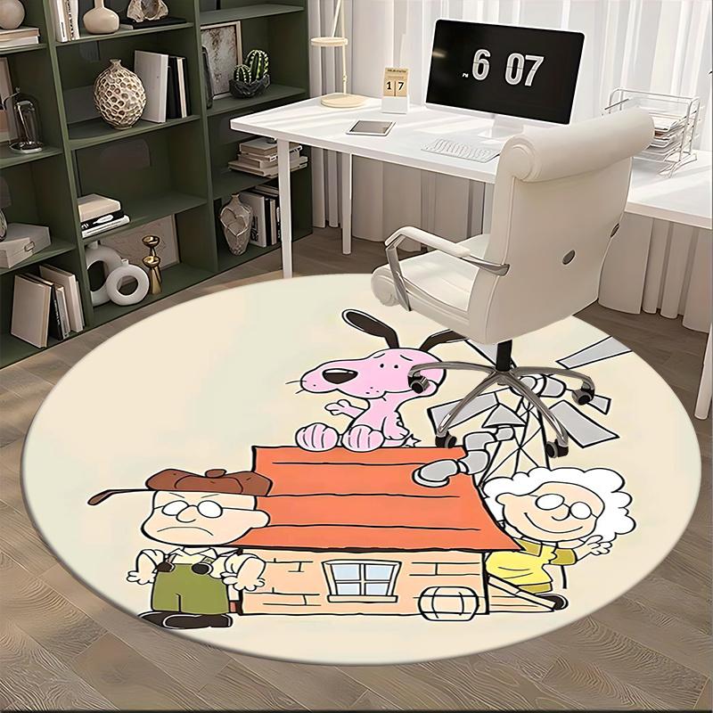 Snoopy, Peanuts Mata na krzesło Okrągły dywan Dywan biurowy, Można prać w pralce, Antypoślizgowy, Nadaje się do salonów, sypialni