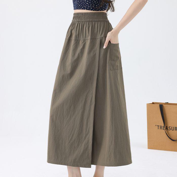 Gray Yamamoto Slimming A-line Culottes: High-Waist, Petite Fit, Wide-Leg Midi Skirt for Summer 2025