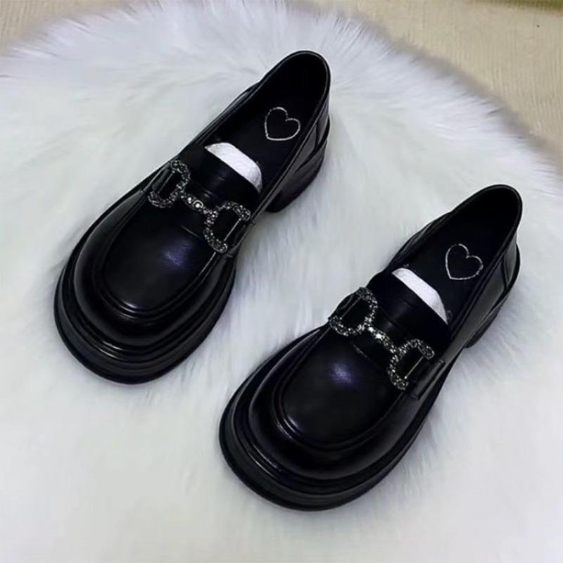 Helle Leder Damen Herbst neue weichsohlige runde Zehen Einzelne Schuhe Muffin Plateauschuhe Casual Mode Lederschuhe