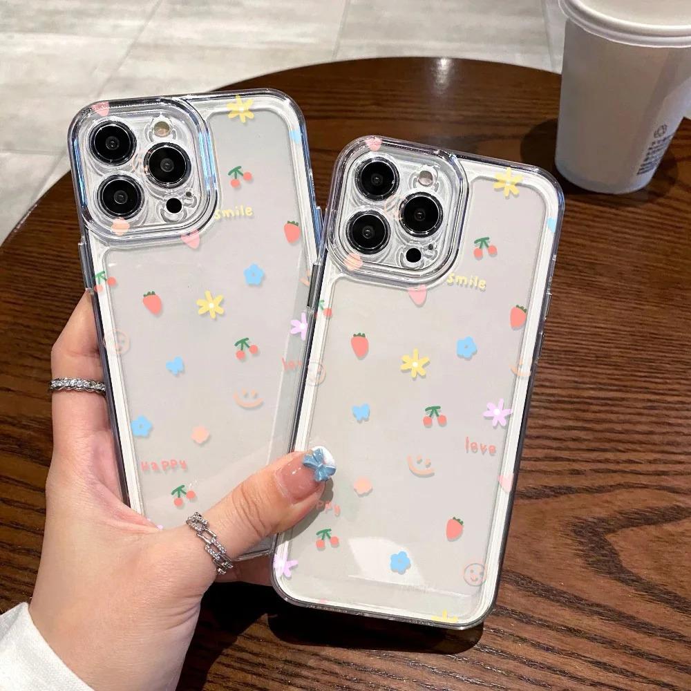 Clear Soft Shockproof Case For iPhone 17 16 13 12 11 14 15 Pro Max 14 15 16 Plus 16E 17 Air Cute Floral Silicone Bumper Cover